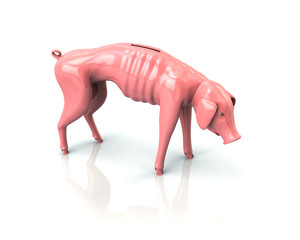 Crisis Concept. 3d illustration of skinny piggy bank