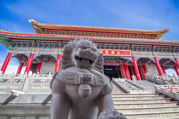 Lion statue with chinese style at Leng Nei Yi temple that public