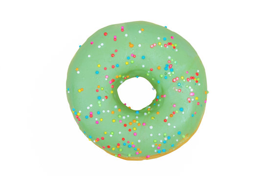 Green Donut On White Background ,with Clipping Path