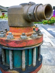 Fototapeta premium Close up of Water supply point, Outdoor (extinguisher, water, pipe)