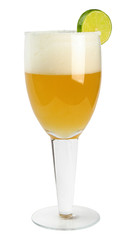 Glass of fresh beer with cap of foam isolated on white backgroun