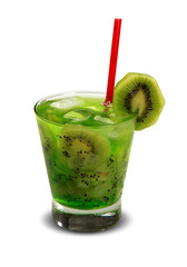 Drink fresh kiwi with ice isolated on white background