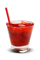 Fresh strawberry drink with ice isolated on white background