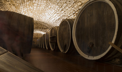 Antique Wine Cellar with Rusty Wooden Barrels