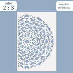 Paper openwork greeting card, template for cutting, lace invitation, lasercut metal panel, wood carving,  vector illustration