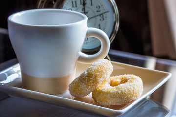 Coffee and donuts at breakfast