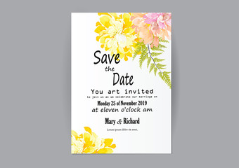 set of  invitation card watercolor flowers design for object or background