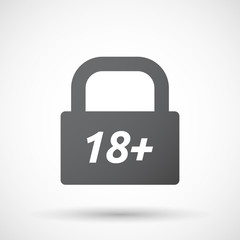 Isolated closed lock pad icon with    the text 18+