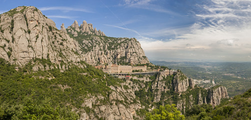 Panoramic view of Montserrat Abbey. Spain