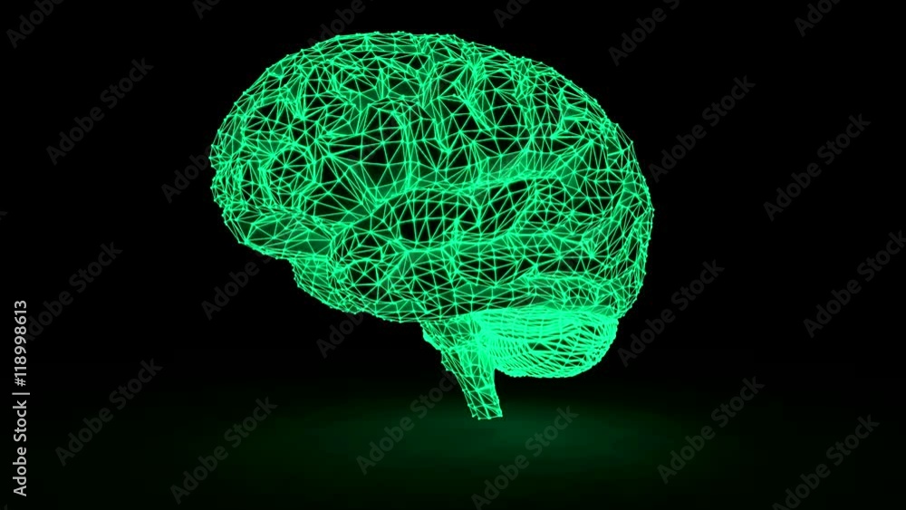 Aufkleber the brain of a polygonal mesh glowing. a computer model of the brain. video with alpha channel.
