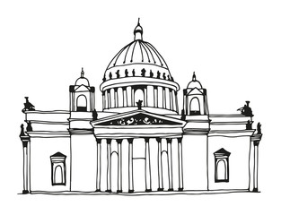 Hand drawn Saint Isaac's Cathedral in Saint Petersburg, Russia