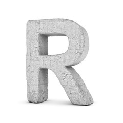 Concrete letter R isolated on white background