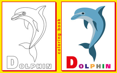 children's coloring book with letters and words. the letter D. D