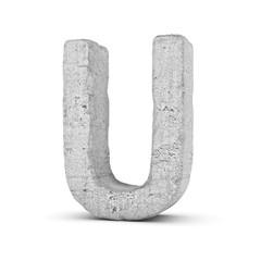 Concrete letter U isolated on white background