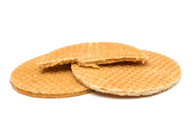 Dutch waffle called a stroopwafel isolated