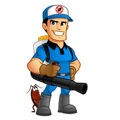 Worker with equipment pest extermination