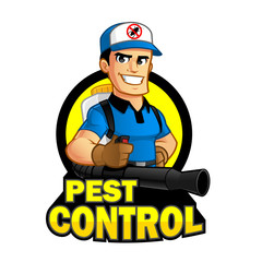 Worker with equipment pest extermination