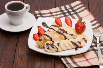 Crepes with Banana and strawberries
