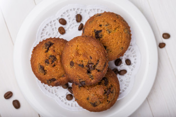 Muffins with chocolate filling, top view