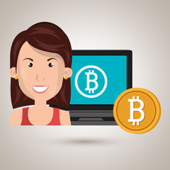 woman laptop bitcoin online vector illustration eps 10