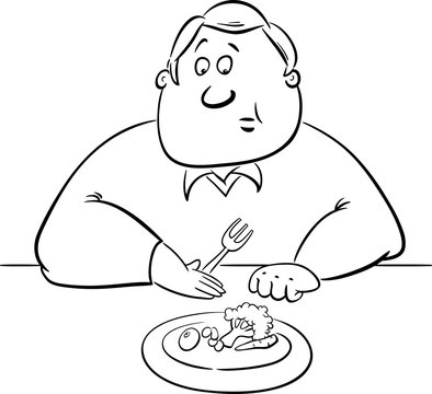 sad man on diet drawing