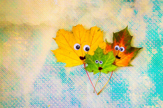 happy colorful autumn leaves family