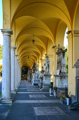 The biggest and monumental cemetery of Rome, named Verano. Tombs with fine architecture and statues in gothic style.