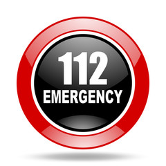 number emergency 112 red and black web glossy round icon