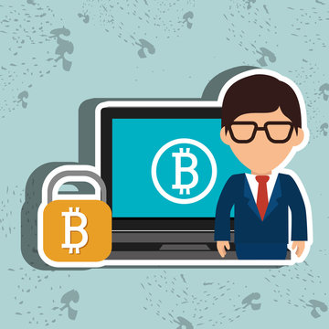 man laptop bitcoin online vector illustration eps 10
