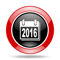 new year 2016 red and black web glossy round icon