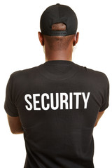 Rücken von Türsteher mit Security
