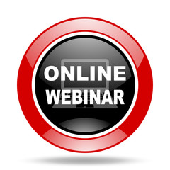 online webinar red and black web glossy round icon