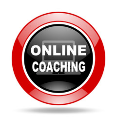 online coaching red and black web glossy round icon