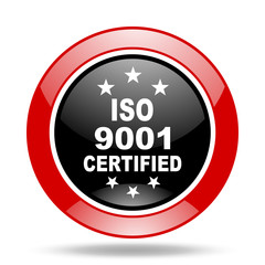 iso 9001 red and black web glossy round icon