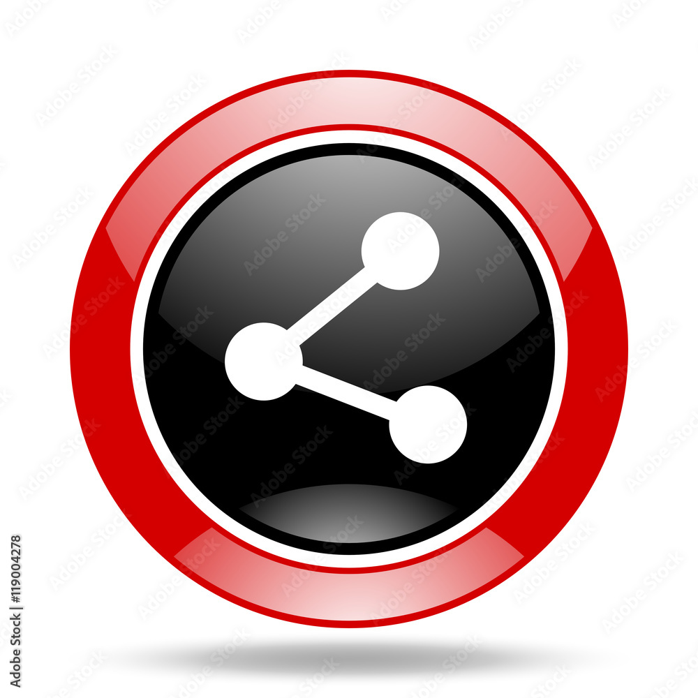 Poster share red and black web glossy round icon