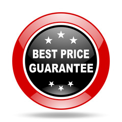 best price guarantee red and black web glossy round icon