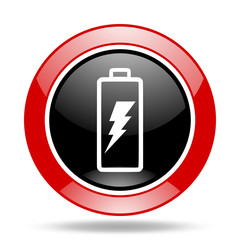 battery red and black web glossy round icon