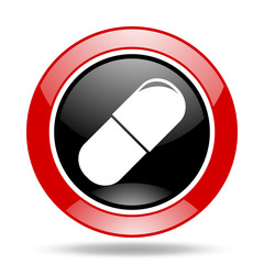 drugs red and black web glossy round icon