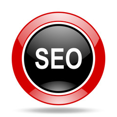 seo red and black web glossy round icon