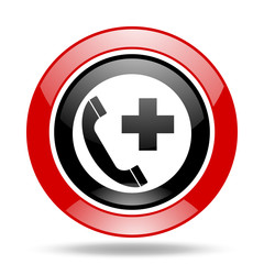 emergency call red and black web glossy round icon