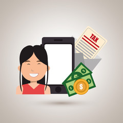 woman smartphone tax money vector illustration eps 10
