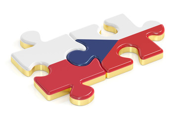 Czech Republic and Poland puzzles from flags, 3D rendering