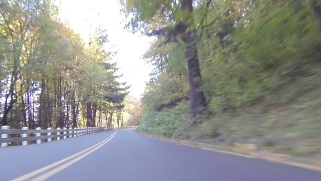 GoPro perspective of car driving on mountain road