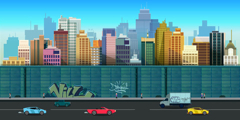Vector illustration of urban buildings seamless background