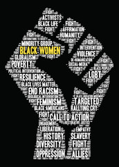 Black Women Word Cloud on a black background. 