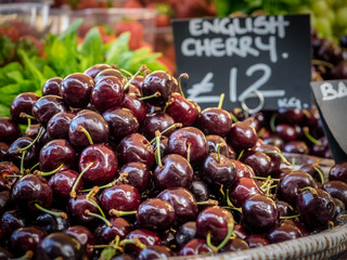 Pile of cherries on display