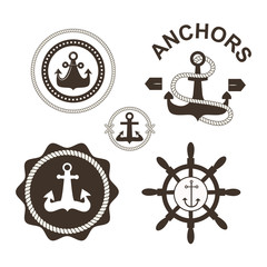 Vintage retro anchor badge and label. Vector sign anchor sea ocean ship, graphic element nautical symbol. Vintage retro marine emblem, label nautical anchor symbol and marine design emblem.
