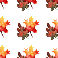 Seamless pattern with mapple and oak leaves