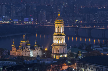 Fototapeta na wymiar Lavra's bell tower at night. Kyiv, Ukraine