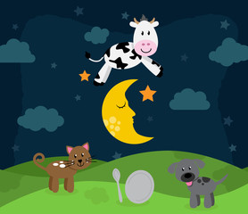 Hey Diddle Diddle Nursery Rhyme Landscape with Cow Jumping Over the Moon - 119010645